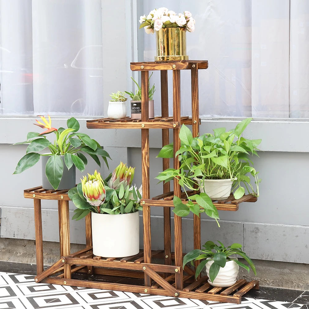 6 Tiered Wood Plant Flower Stand