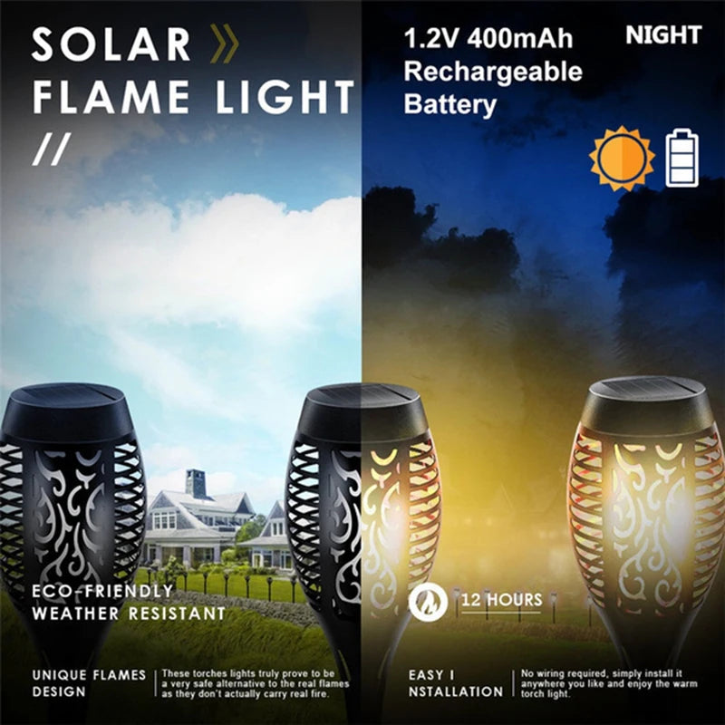 12 LED Solar Flame Torch Light