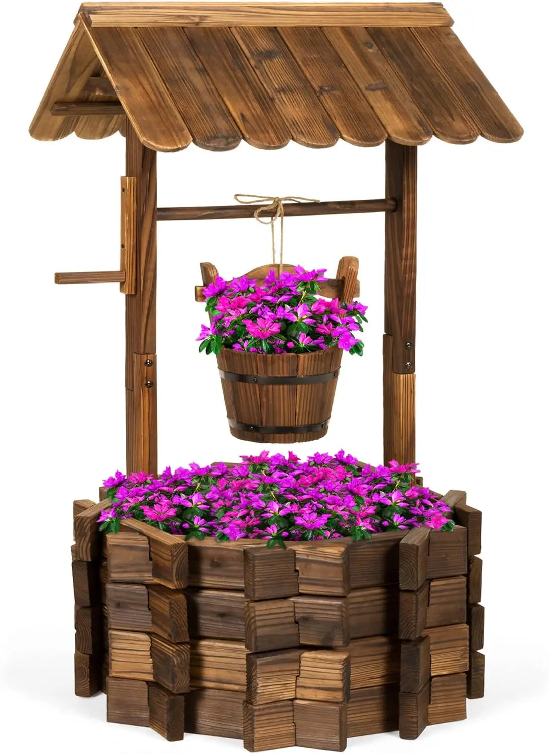 Rustic Wooden Wishing Well Planter