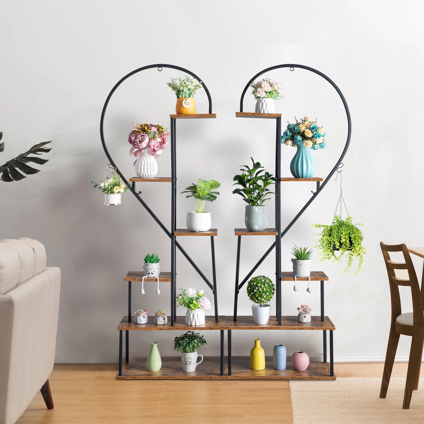 Half Heart Iron Wood Plant Stand