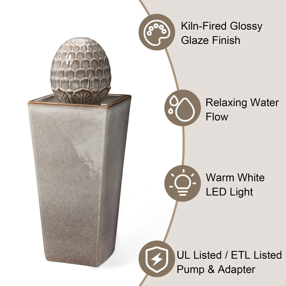 Ceramic Outdoor Water Fountain with LED Light