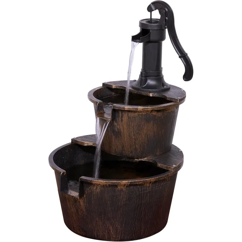 Outdoor Rustic 2-Tiered Barrel and Pump