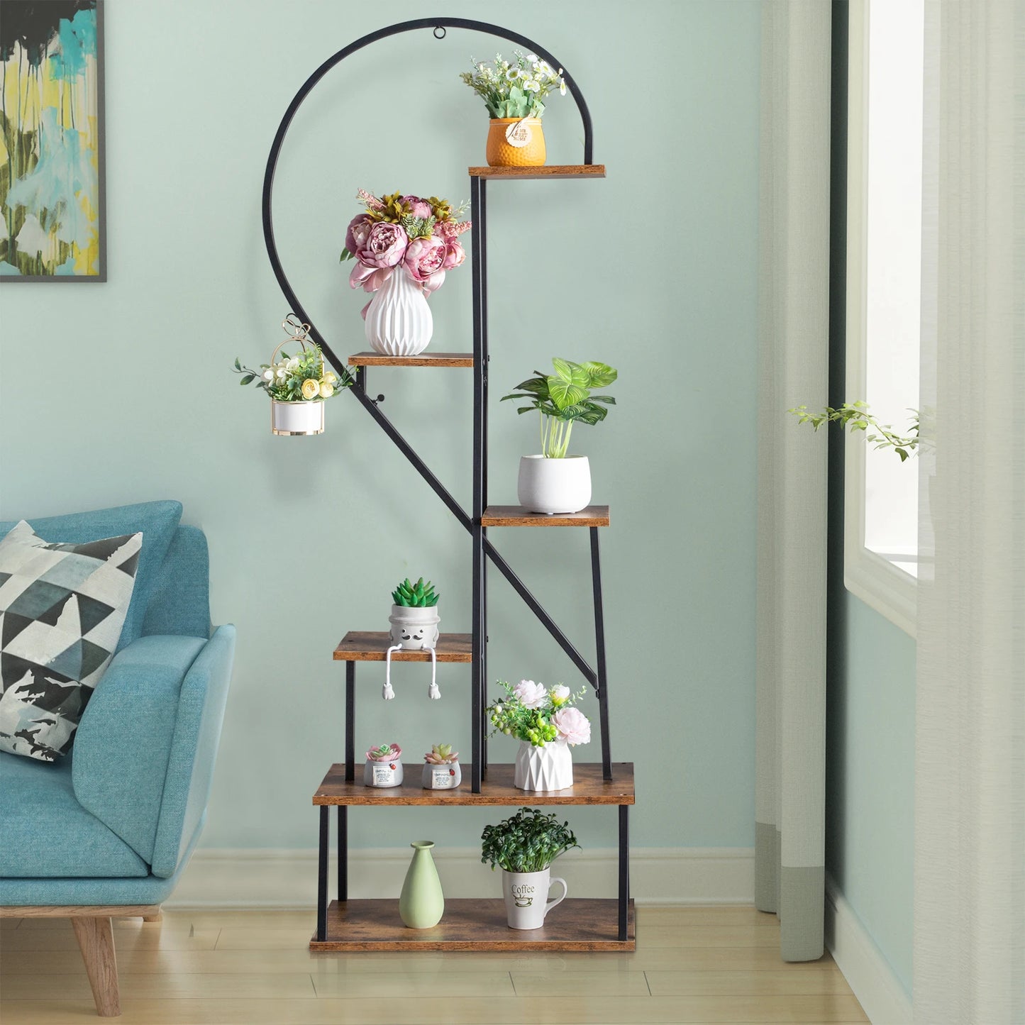 Half Heart Iron Wood Plant Stand