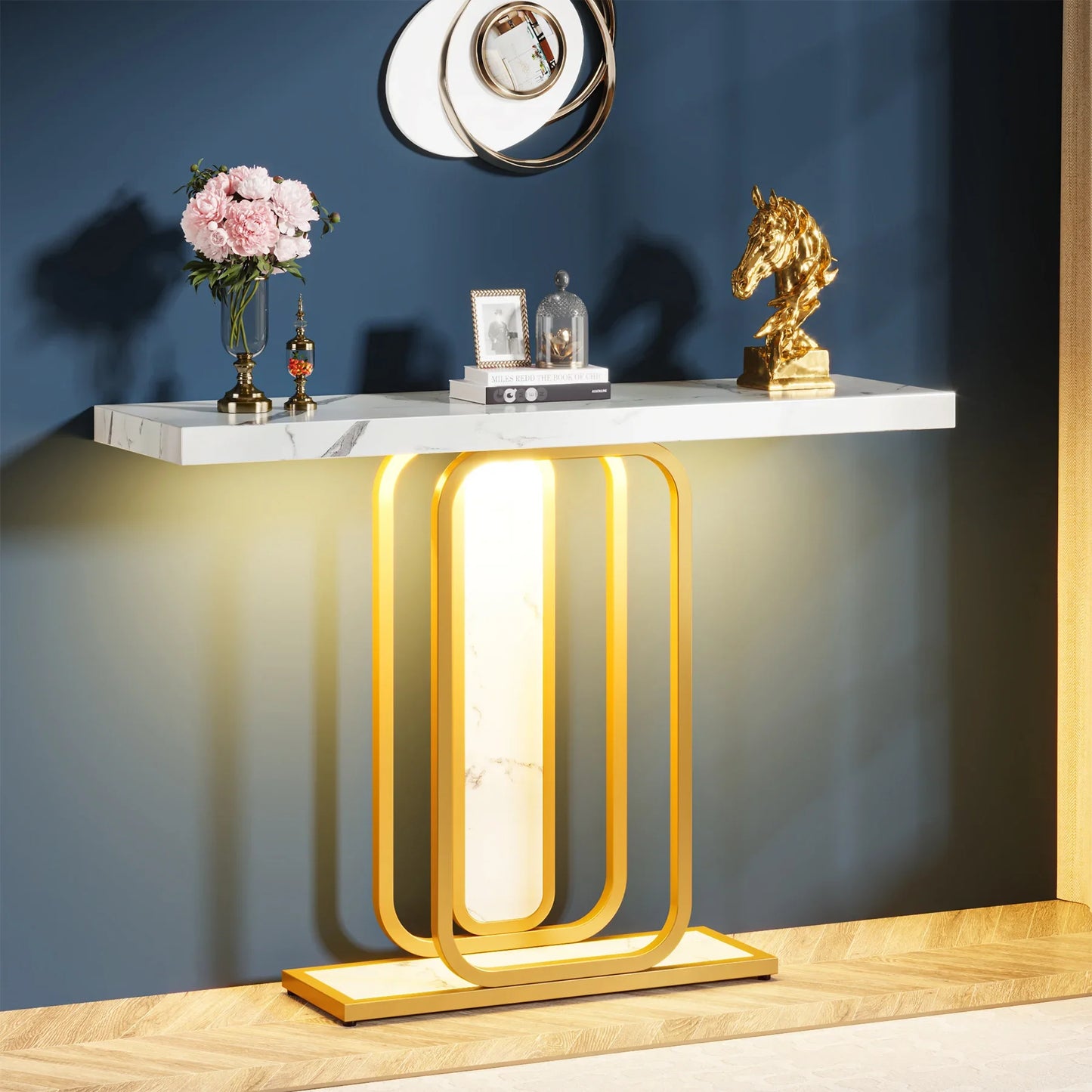 Gold White Console Table with LED Lights