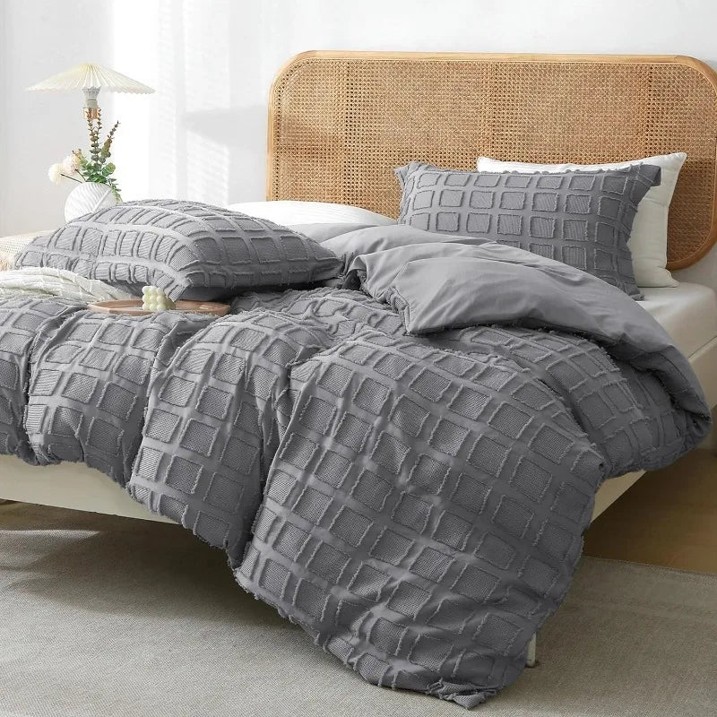 WaffleTufted Duvet Cover Washed Microfiber