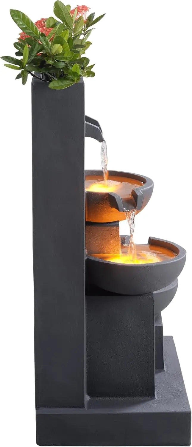 3-Tier Cascading Outdoor Water Fountain with Planter