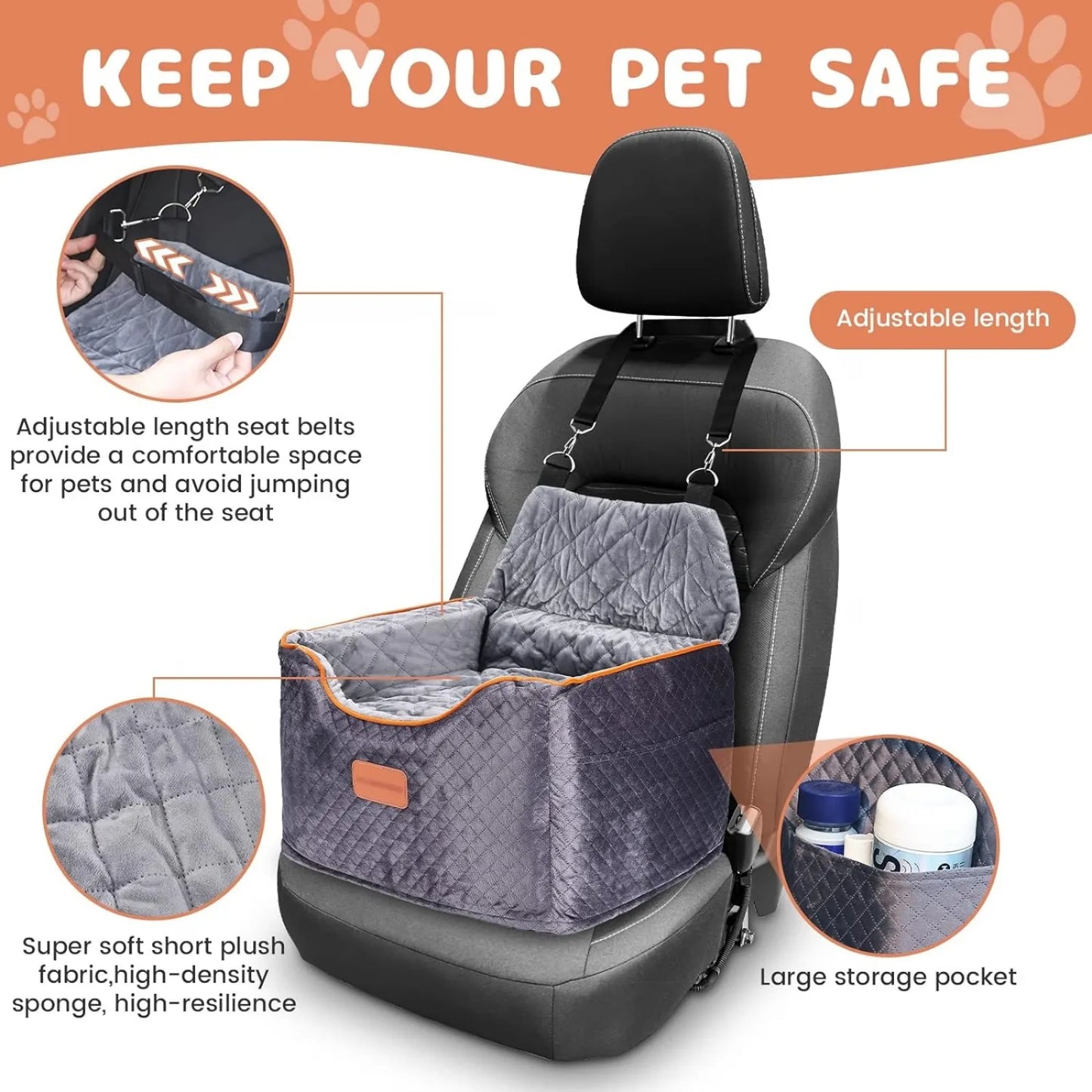 Booster Dog Car Seat, Washable Removable Cover