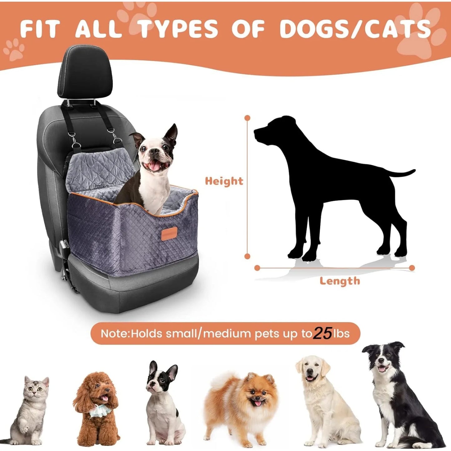 Booster Dog Car Seat, Washable Removable Cover