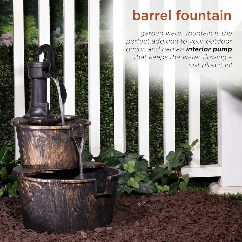 Outdoor Rustic 2-Tiered Barrel and Pump