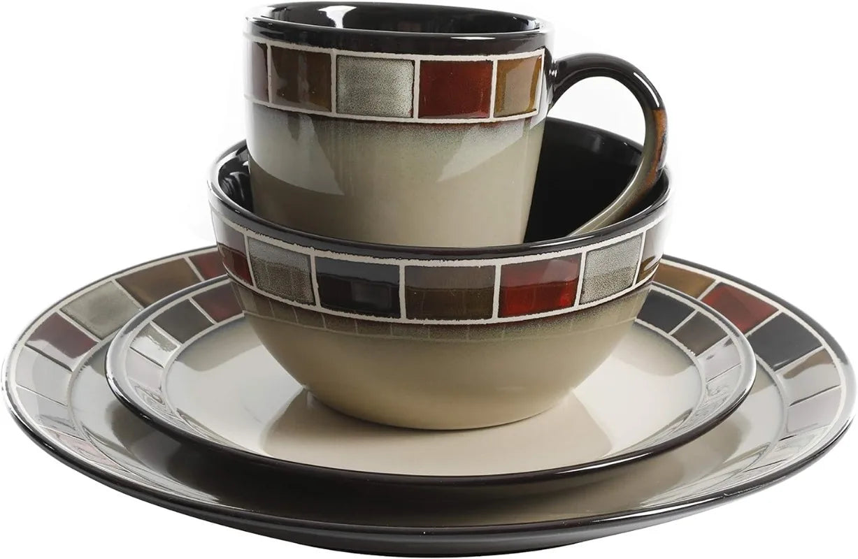 16 Piece Reactive Glaze Dinnerware Set