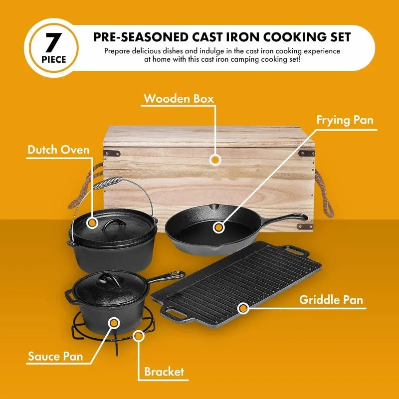 Camping Cooking Set Pre Seasoned Cast Iron