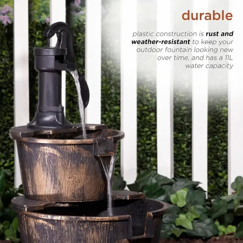 Outdoor Rustic 2-Tiered Barrel and Pump