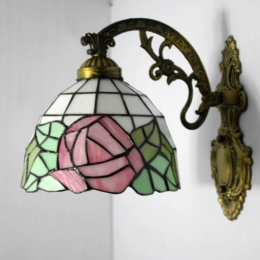 Tiffany Retro Wall Lamp, Glass Rose Shade