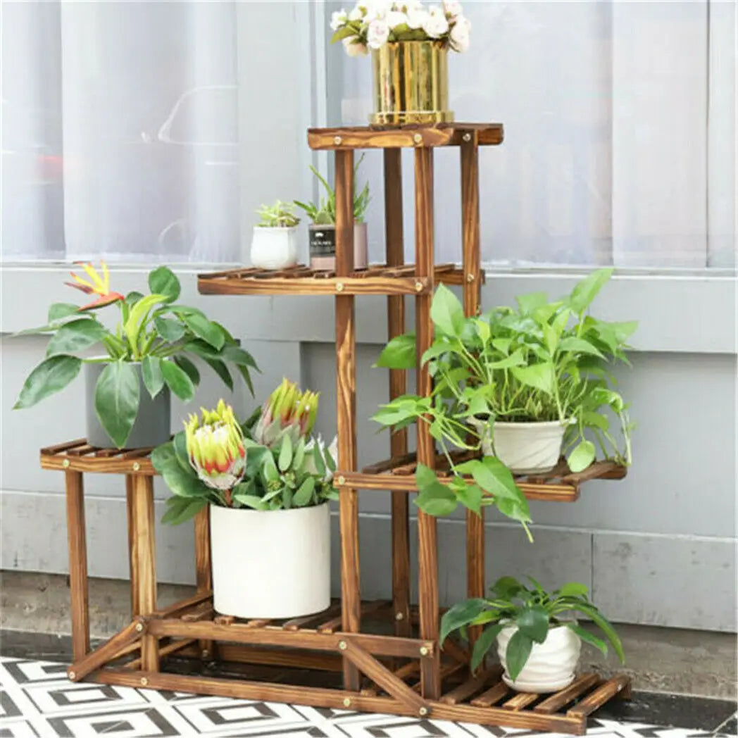 6 Tiered Wood Plant Flower Stand