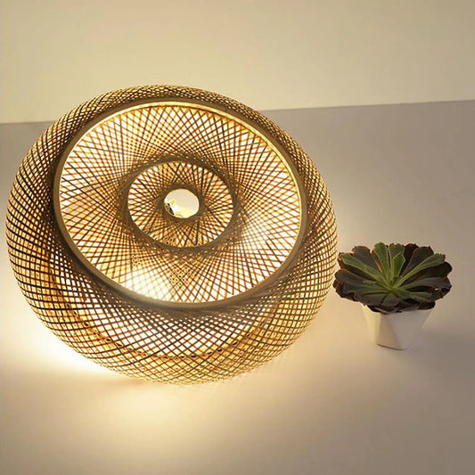 Light Rustic Rattan  Bamboo Flush Lamp (Bulb Not Included)