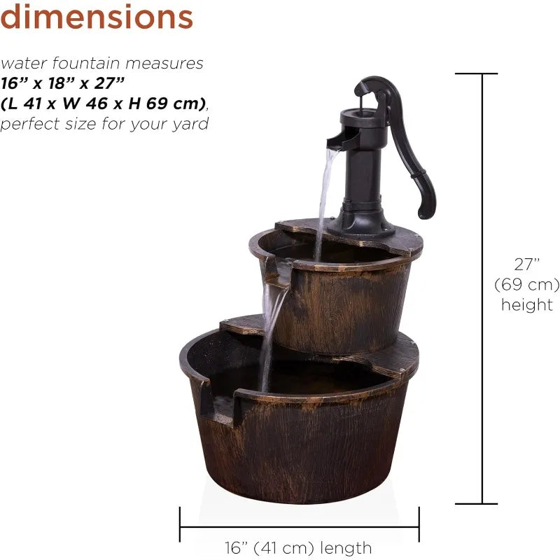 Outdoor Rustic 2-Tiered Barrel and Pump