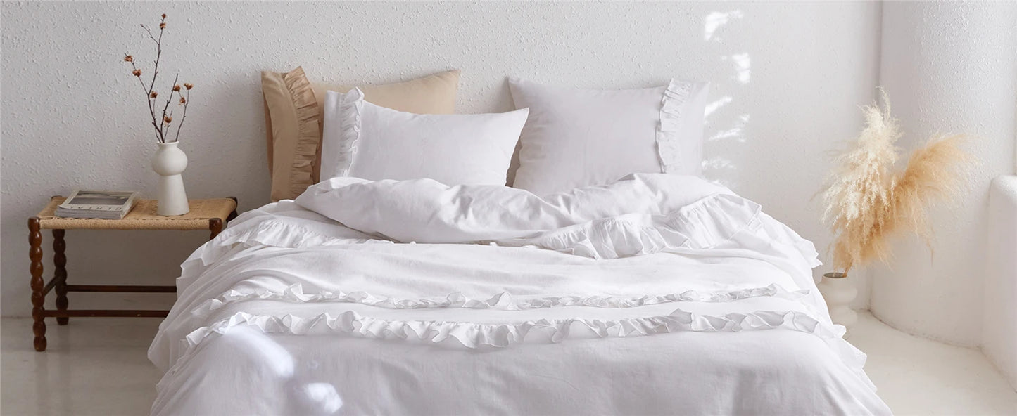 Ruffled Linen Duvet Cover  3Pcs