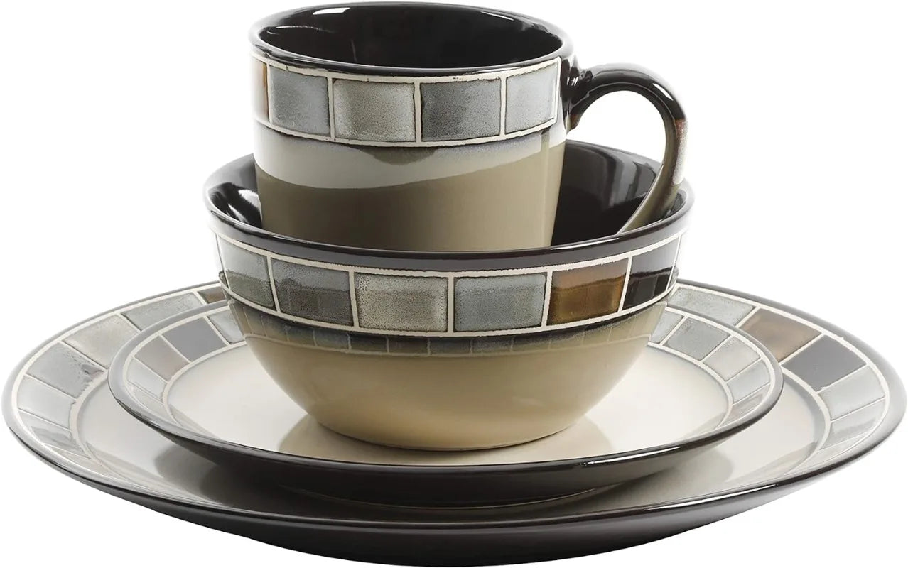 16 Piece Reactive Glaze Dinnerware Set