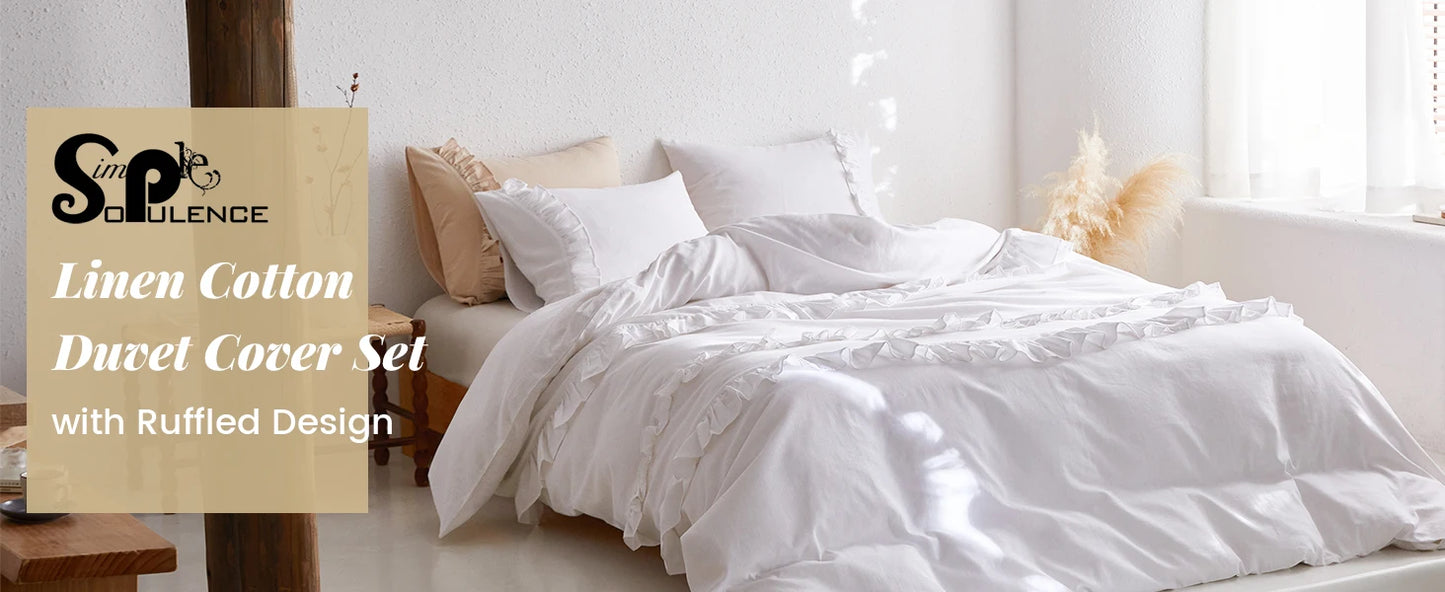 Ruffled Linen Duvet Cover  3Pcs