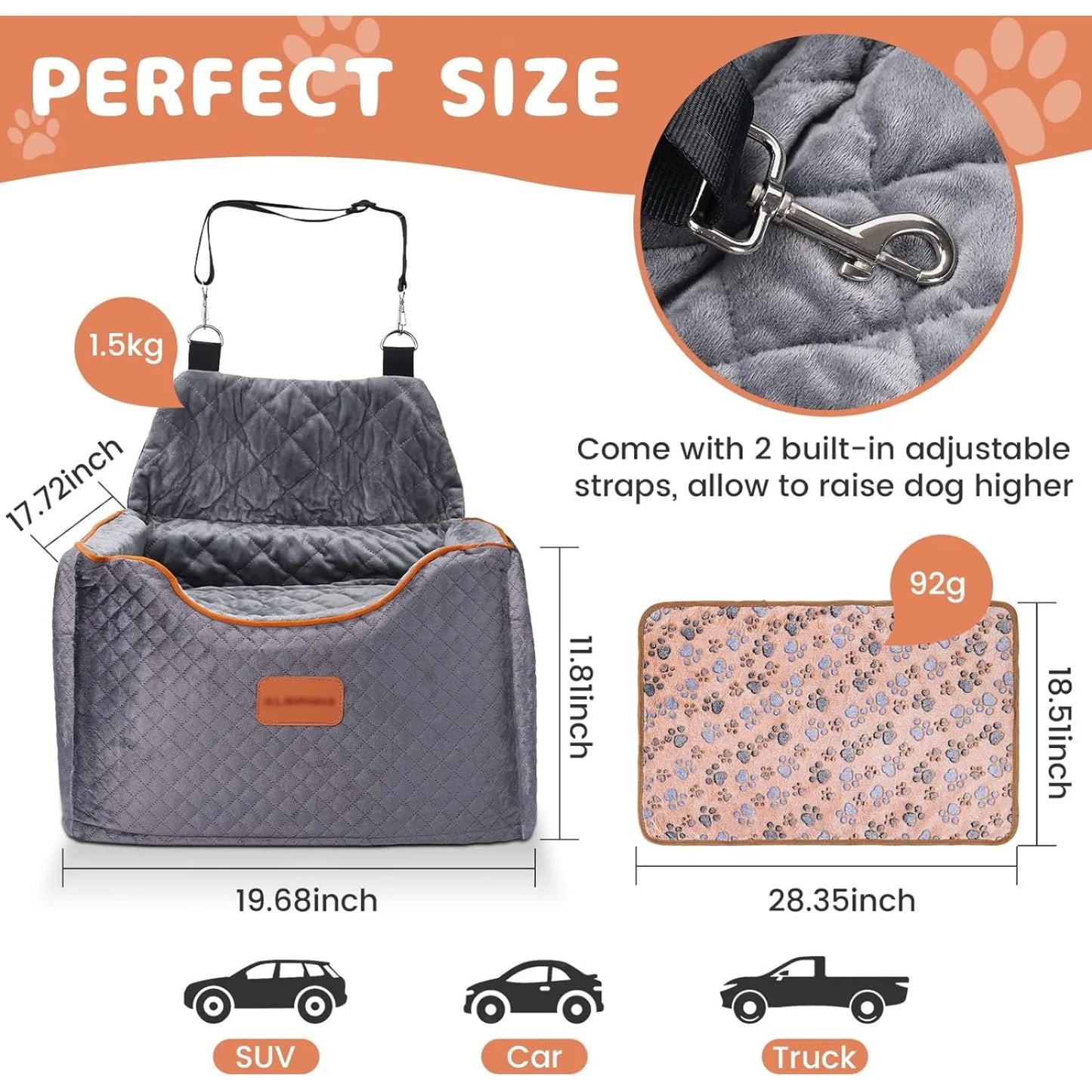 Booster Dog Car Seat, Washable Removable Cover