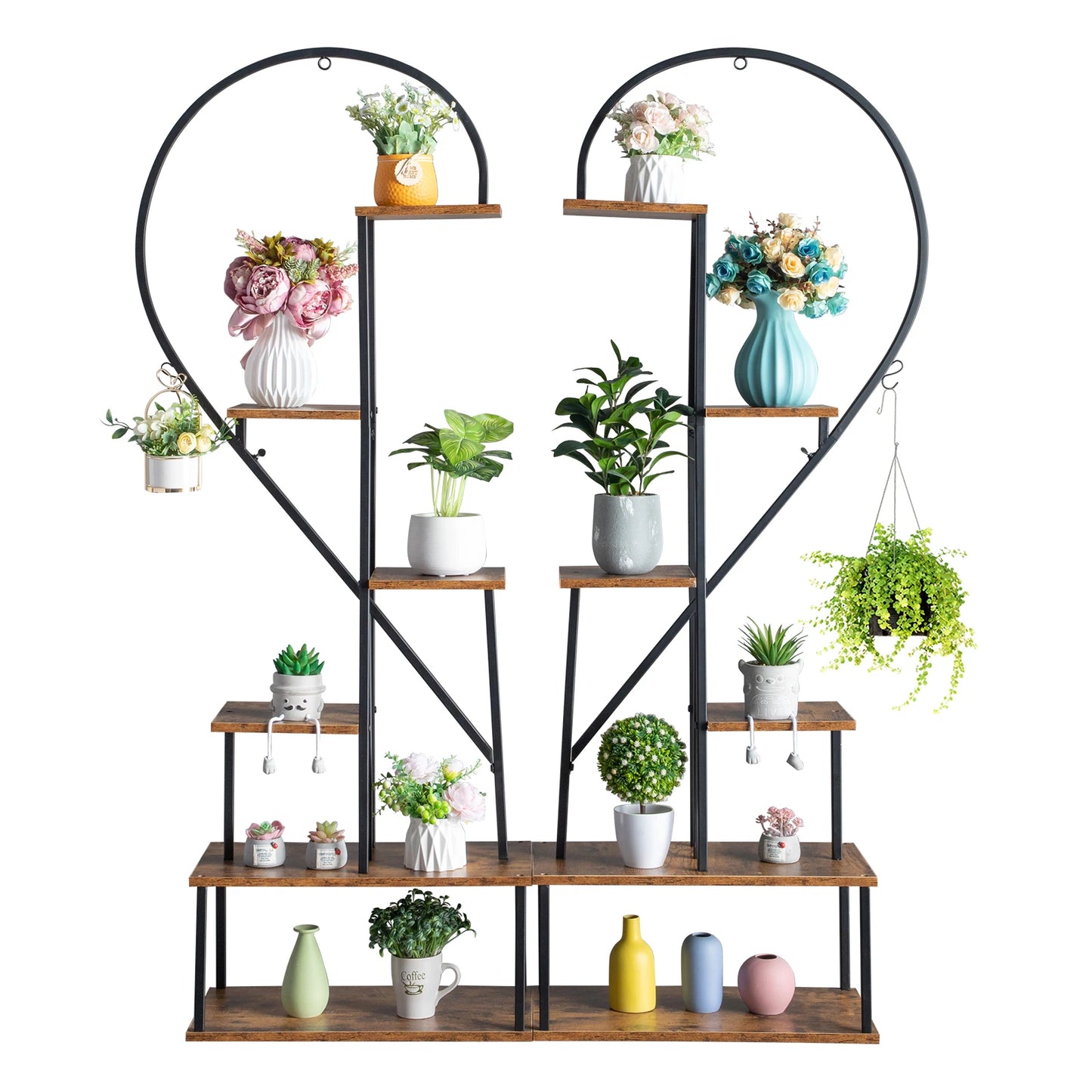 Half Heart Iron Wood Plant Stand