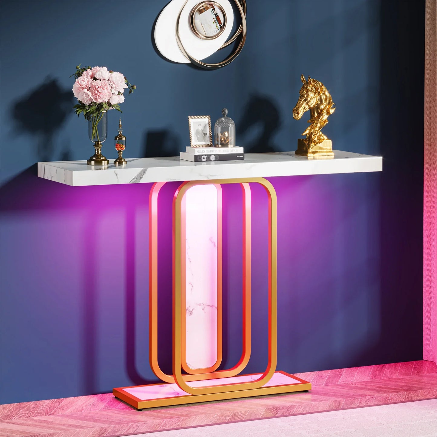 Gold White Console Table with LED Lights