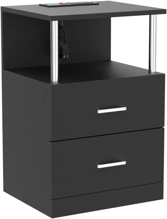 Nightstand with Charging Station, LED Lights