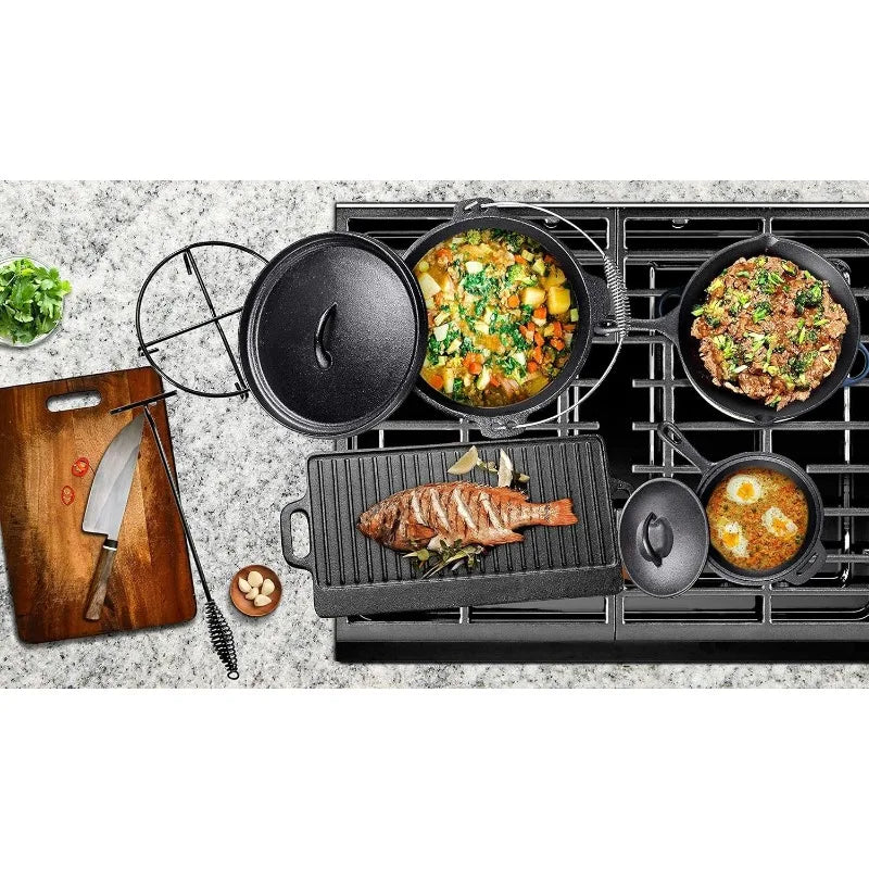 Camping Cooking Set Pre Seasoned Cast Iron