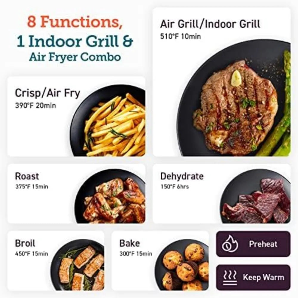 Electric Smokeless Indoor Grill/Airfryer Combo