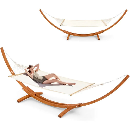 Hanging bed with wooden support