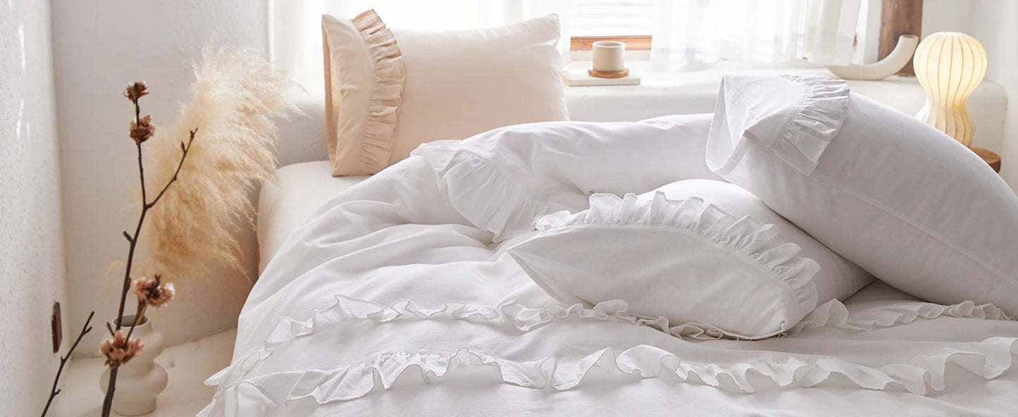 Ruffled Linen Duvet Cover  3Pcs