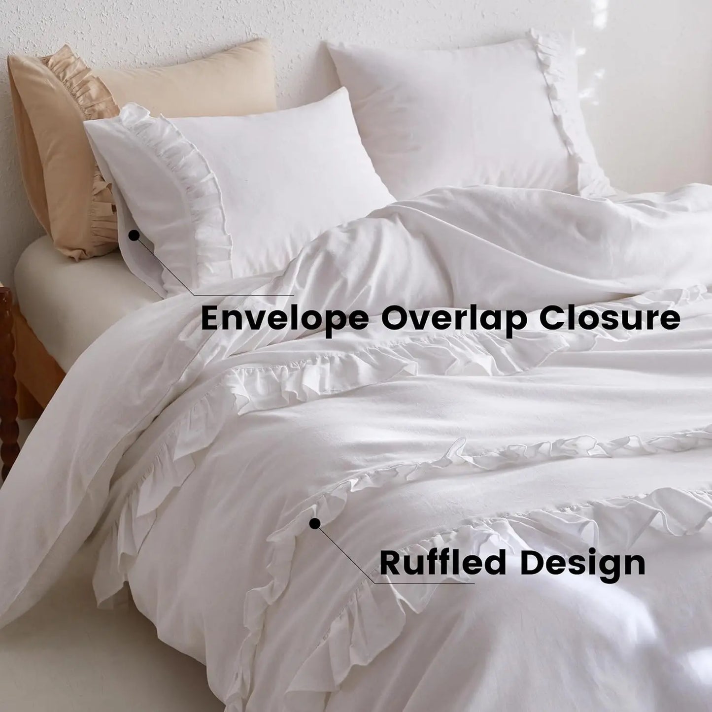 Ruffled Linen Duvet Cover  3Pcs