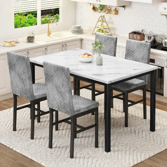 Dining Table Set for 4, Faux Marble