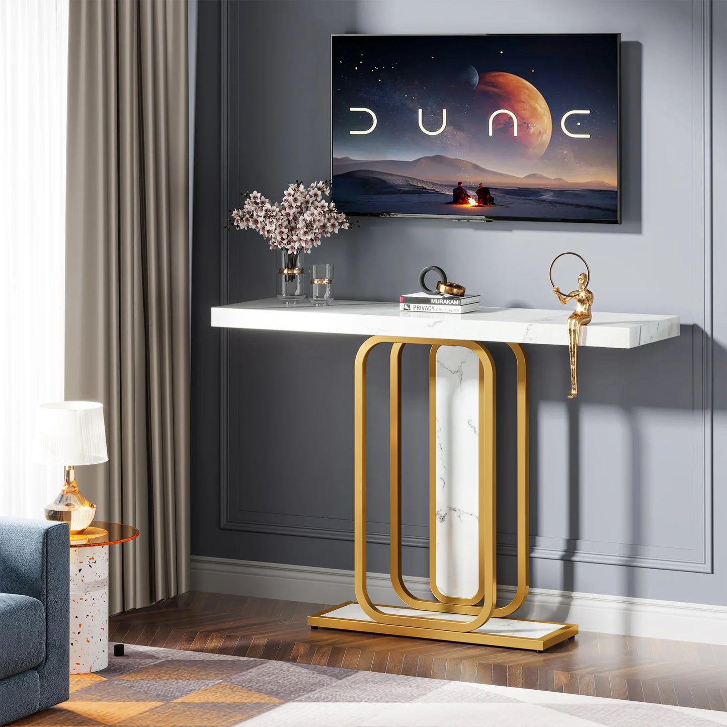 Gold White Console Table with LED Lights