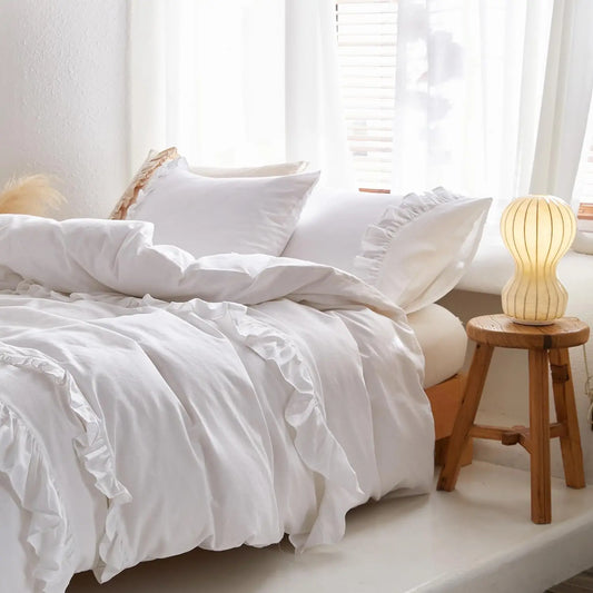 Ruffled Linen Duvet Cover  3Pcs