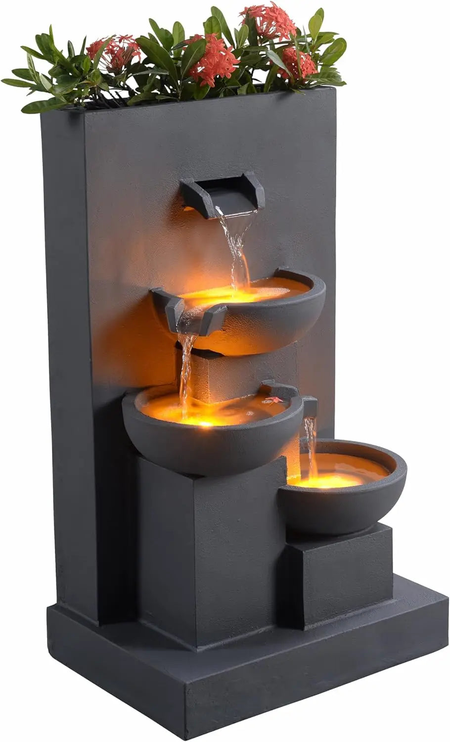 3-Tier Cascading Outdoor Water Fountain with Planter