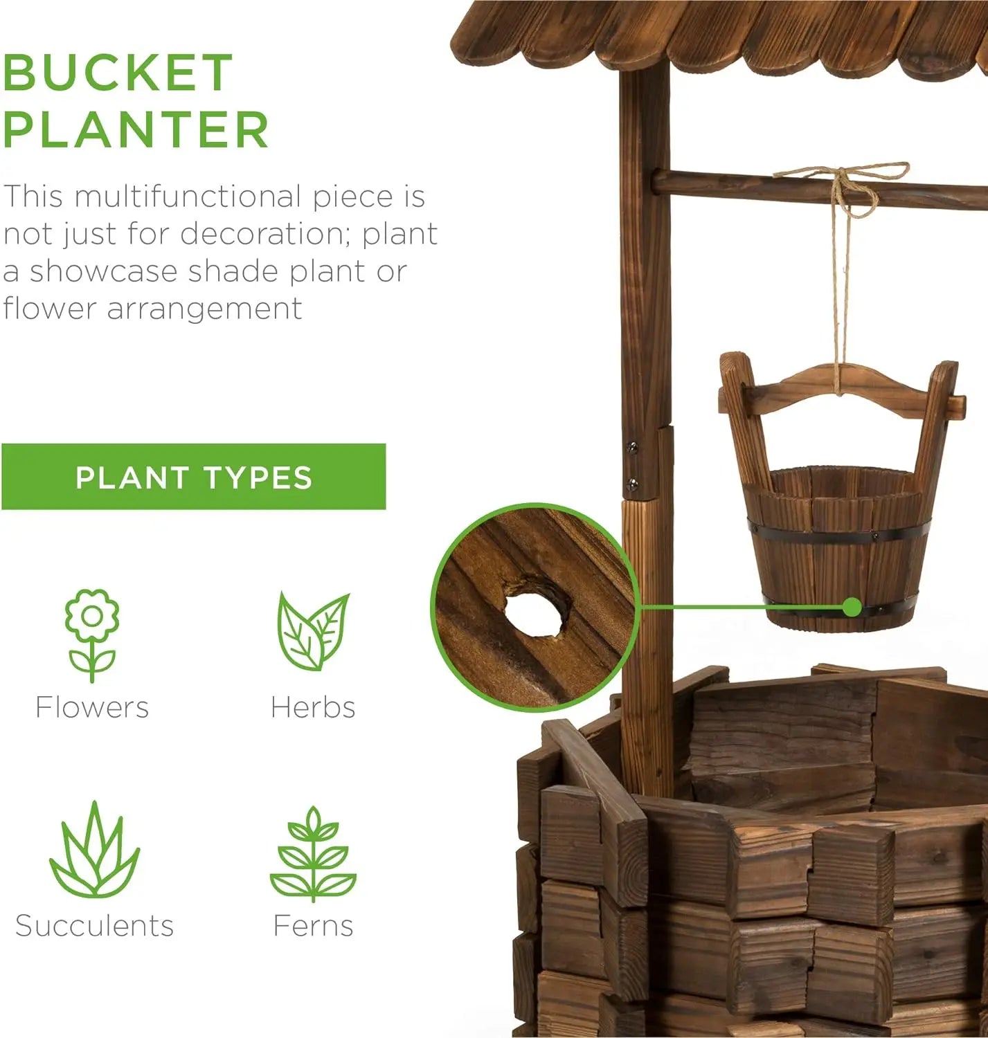 Rustic Wooden Wishing Well Planter