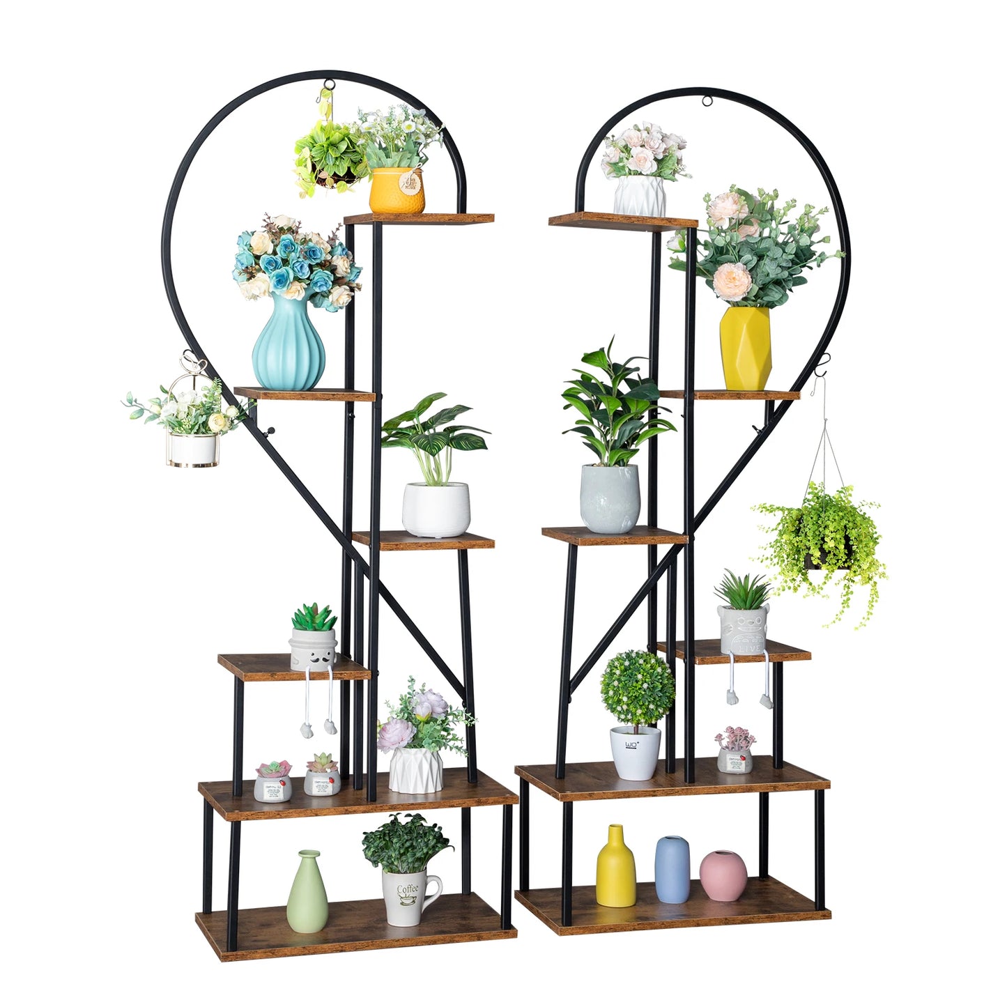 Half Heart Iron Wood Plant Stand