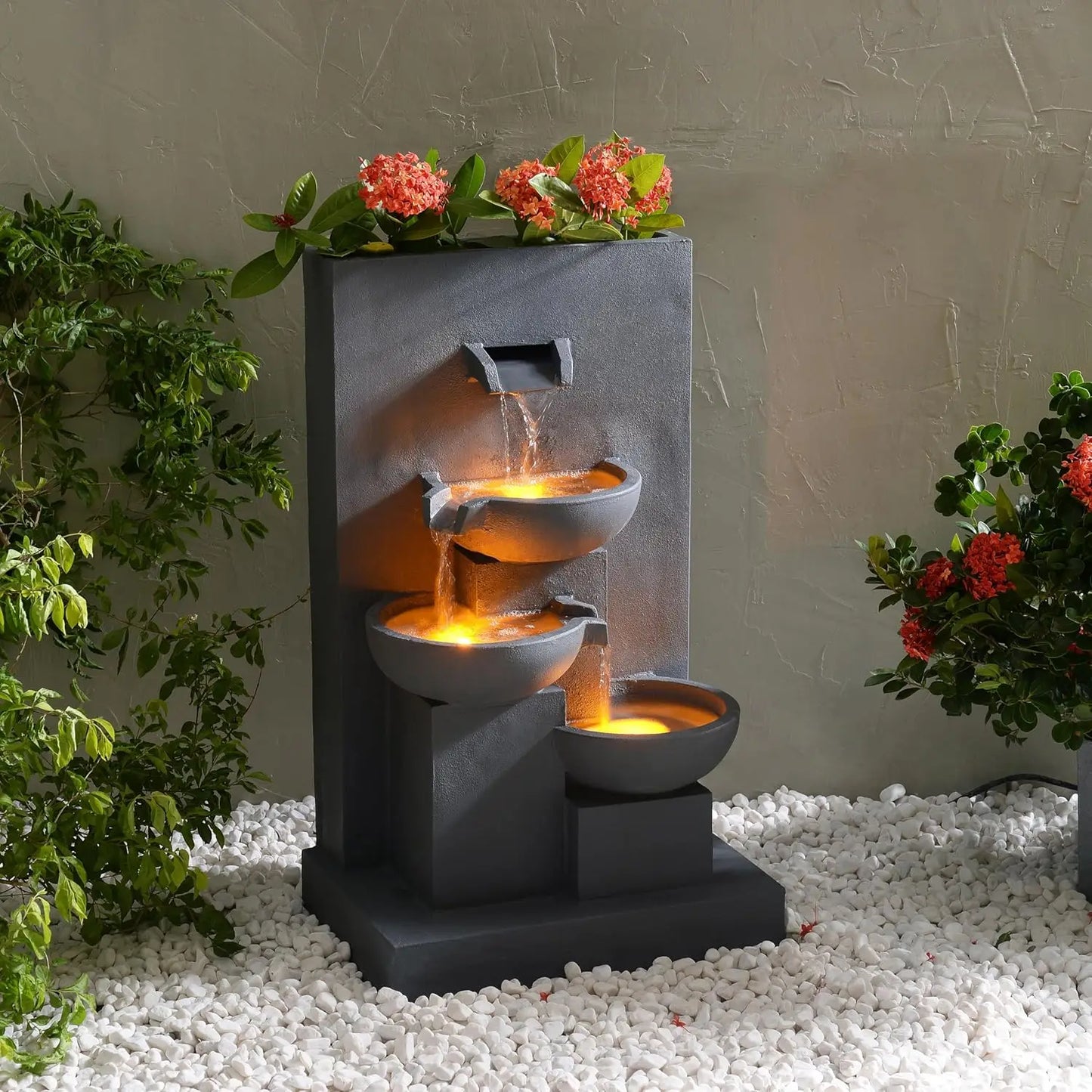 3-Tier Cascading Outdoor Water Fountain with Planter