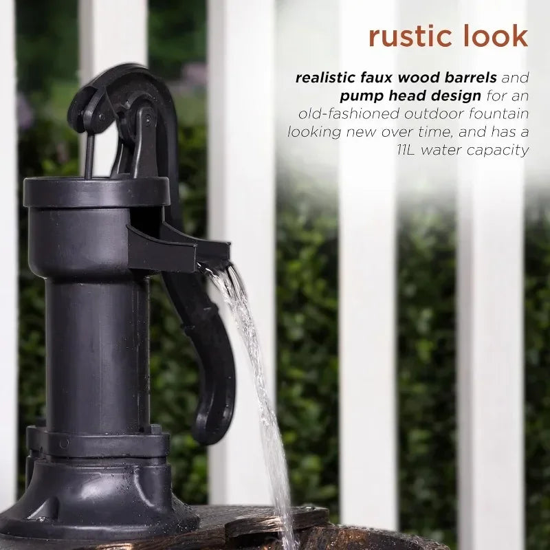 Outdoor Rustic 2-Tiered Barrel and Pump