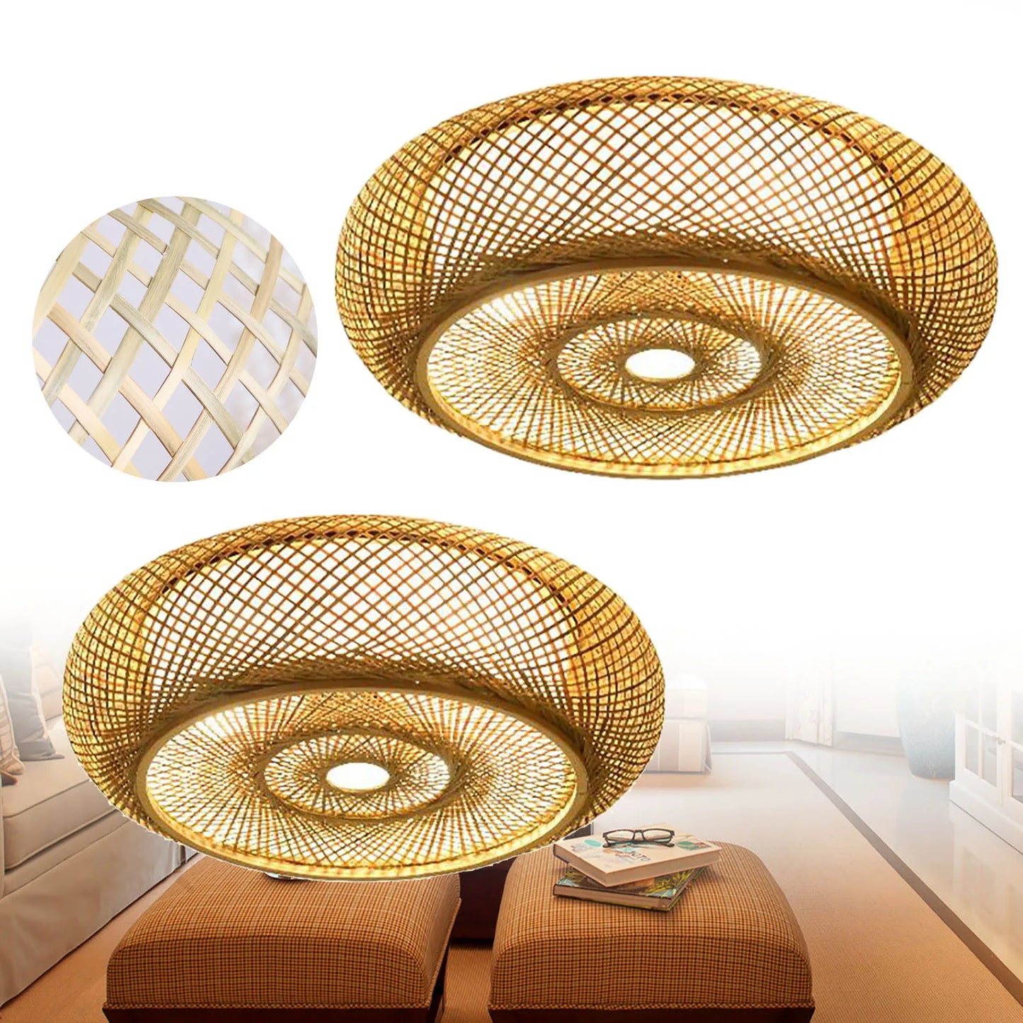 Light Rustic Rattan  Bamboo Flush Lamp (Bulb Not Included)