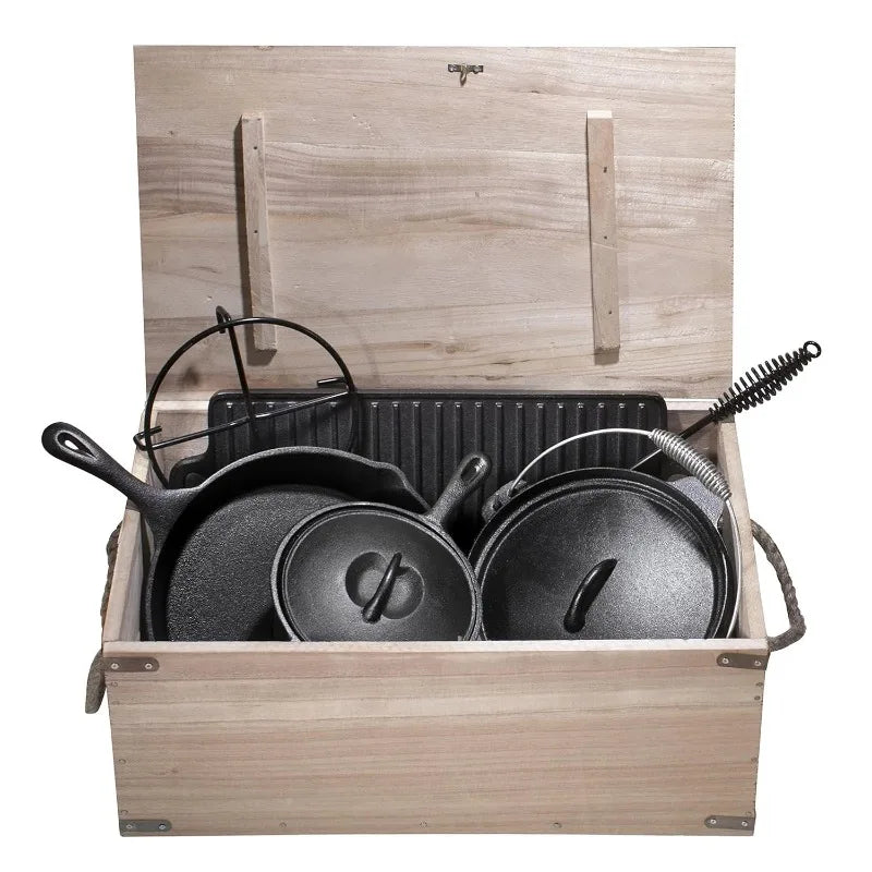 Camping Cooking Set Pre Seasoned Cast Iron