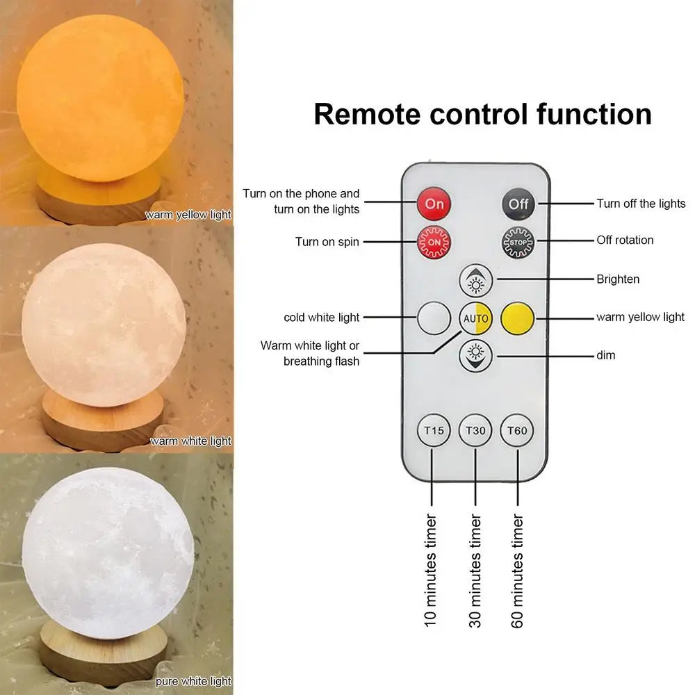 360 Rotating 3D Led Moon Lamp
